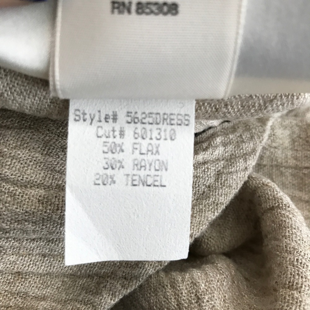 Barbara Lesser Womens Small Flax Rayon Blend Midi Dress Beige Short Sleeve - Picture 6 of 8